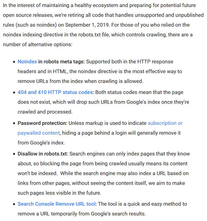 alternative-noindex-robots-txt robots.txt Noindex Google Message   
