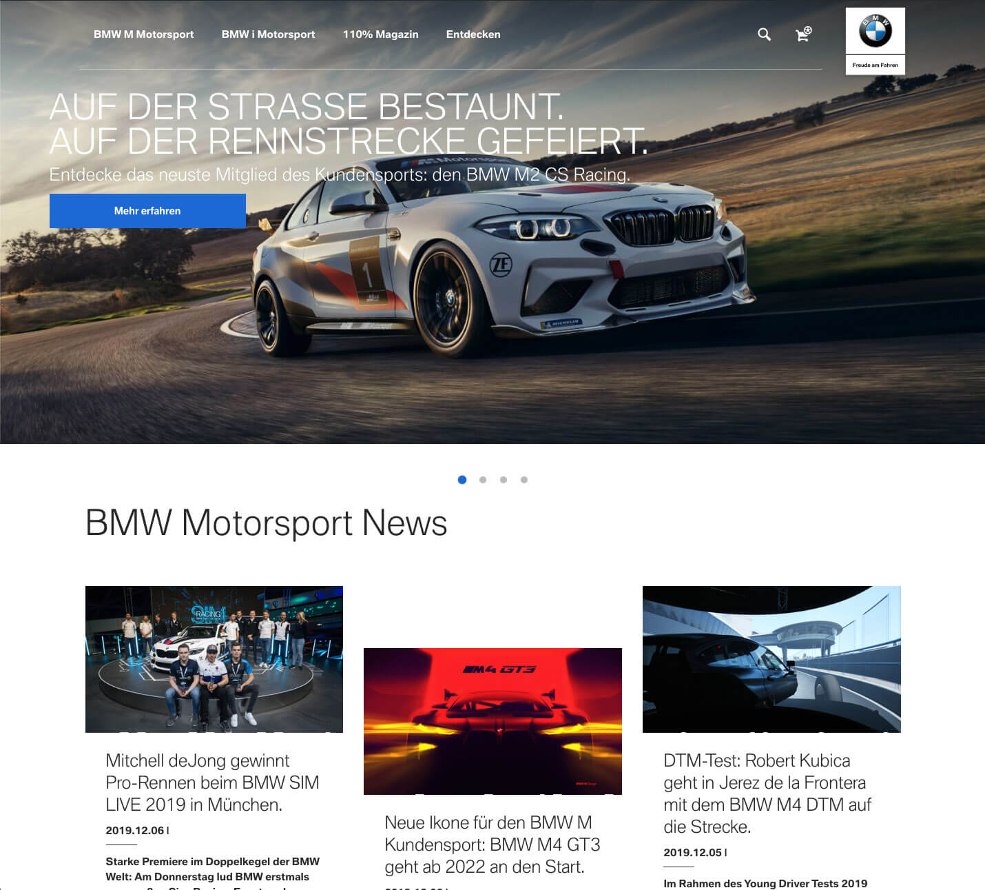 Website-Tuning für BMW Motorsport
