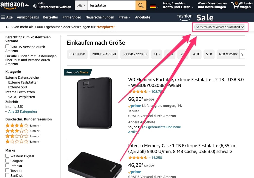 Amazon präsentiert Kategorie auf Desktopgeräten