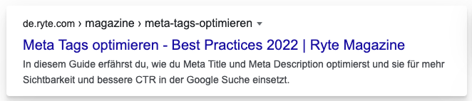 Google Search Snippet mit Meta Title und Meta Description
