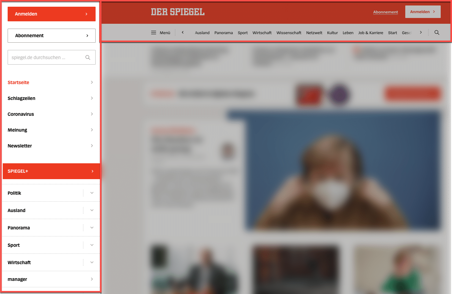 Navigation auf Desktop Geräten von der Spiegel