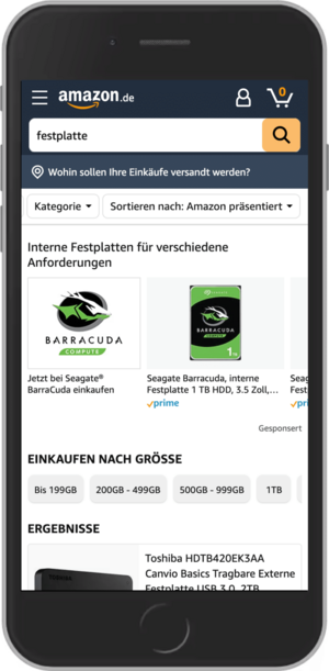 Amazon präsentiert Kategorie auf Mobilgeräten